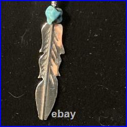 Lorenzo Arviso Navajo Handmade Sterling Turquoise Feather Earrings 2.4 dangles