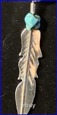 Lorenzo Arviso Navajo Handmade Sterling Turquoise Feather Earrings 2.4 dangles