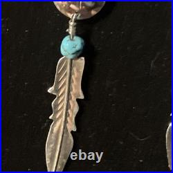Lorenzo Arviso Navajo Handmade Sterling Turquoise Feather Earrings 2.4 dangles