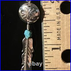 Lorenzo Arviso Navajo Handmade Sterling Turquoise Feather Earrings 2.4 dangles