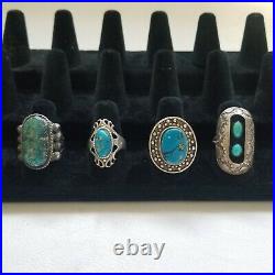 Lot Of Four Vintage Southwest Navajo Sterling Silver Turquoise Rings Large