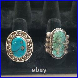 Lot Of Four Vintage Southwest Navajo Sterling Silver Turquoise Rings Large