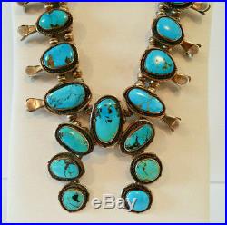 Lovely Large NATIVE AMERICAN Squash Blossom NECKLACE Turquoise Sterling Silver