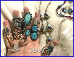 MASSIVE STERLING LOT of Jewelry Dead Old Pawn Navajo Mexico Etc Wt Over 2lbs
