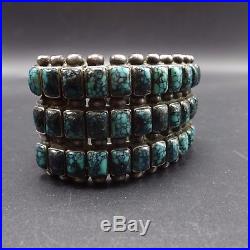 MUSEUM Vintage NAVAJO Sterling Silver & Square TURQUOISE Cab Cuff BRACELET 158g