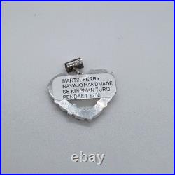 Martin Perry Navajo Green Kingman Turquoise Sterling Silver Heart Pendant NWT