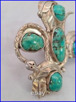 Massive Navajo Sterling Silver & 5 Gem Turquoise Rattle Snake Ring Hand Made