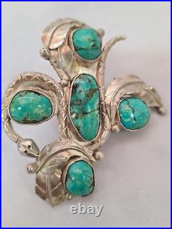 Massive Navajo Sterling Silver & 5 Gem Turquoise Rattle Snake Ring Hand Made