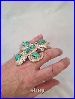 Massive Navajo Sterling Silver & 5 Gem Turquoise Rattle Snake Ring Hand Made