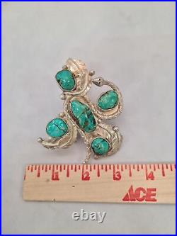 Massive Navajo Sterling Silver & 5 Gem Turquoise Rattle Snake Ring Hand Made