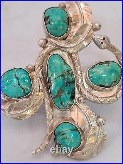 Massive Navajo Sterling Silver & 5 Gem Turquoise Rattle Snake Ring Hand Made