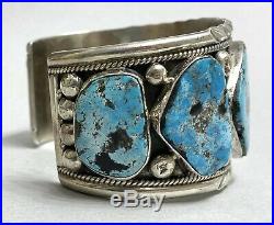 Massive Navajo Sterling Silver Kingman Turquoise Cuff Bracelet Large Wrist 8