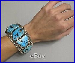 Massive Navajo Sterling Silver Kingman Turquoise Cuff Bracelet Large Wrist 8