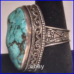 Massive Vintage Navajo Sterling Silver Turquoise Ring Size 8