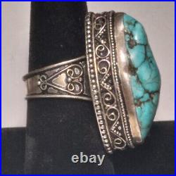 Massive Vintage Navajo Sterling Silver Turquoise Ring Size 8