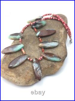 Men Green Chrysoprase & Spiny Oyster Navajo Sterling Silver Necklace 20 4284