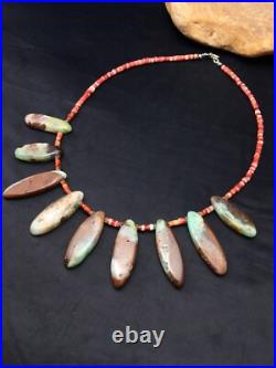 Men Green Chrysoprase & Spiny Oyster Navajo Sterling Silver Necklace 20 4284