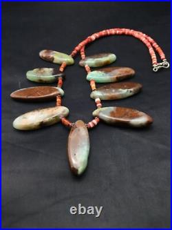 Men Green Chrysoprase & Spiny Oyster Navajo Sterling Silver Necklace 20 4284