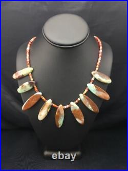 Men Green Chrysoprase & Spiny Oyster Navajo Sterling Silver Necklace 20 4284