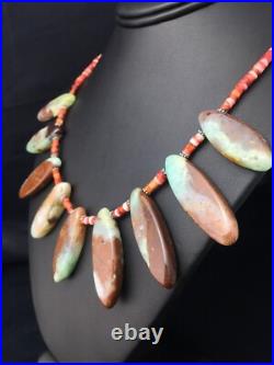 Men Green Chrysoprase & Spiny Oyster Navajo Sterling Silver Necklace 20 4284