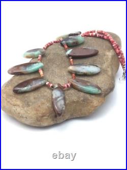 Men Green Chrysoprase & Spiny Oyster Navajo Sterling Silver Necklace 20 4284