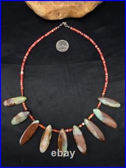 Men Green Chrysoprase & Spiny Oyster Navajo Sterling Silver Necklace 20 4284
