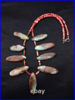 Men Green Chrysoprase & Spiny Oyster Navajo Sterling Silver Necklace 20 4284