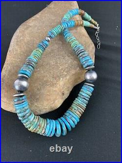 Men Native American Navajo Blue Green Turquoise Sterling Silver Necklace 20 233