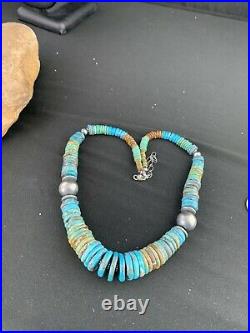 Men Native American Navajo Blue Green Turquoise Sterling Silver Necklace 20 233