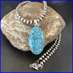 Men Women Navajo Sterling Silver Blue Spiderweb Turquoise Necklace Pendant 16301