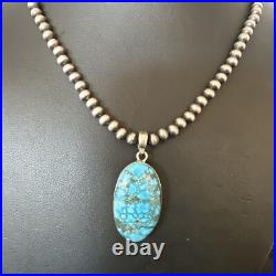 Men Women Navajo Sterling Silver Blue Spiderweb Turquoise Necklace Pendant 16301