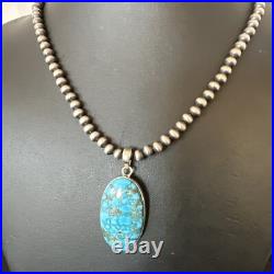 Men Women Navajo Sterling Silver Blue Spiderweb Turquoise Necklace Pendant 16301