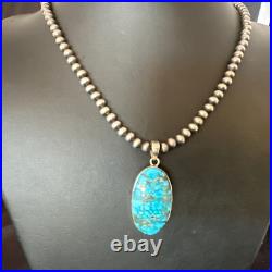 Men Women Navajo Sterling Silver Blue Spiderweb Turquoise Necklace Pendant 16301