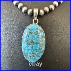 Men Women Navajo Sterling Silver Blue Spiderweb Turquoise Necklace Pendant 16301