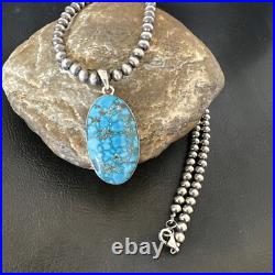 Men Women Navajo Sterling Silver Blue Spiderweb Turquoise Necklace Pendant 16301