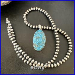 Men Women Navajo Sterling Silver Blue Spiderweb Turquoise Necklace Pendant 16301