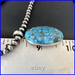 Men Women Navajo Sterling Silver Blue Spiderweb Turquoise Necklace Pendant 16301