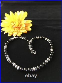 Mens Black Onyx Navajo Sterling Silver Bead Necklace 1743