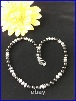 Mens Black Onyx Navajo Sterling Silver Bead Necklace 1743