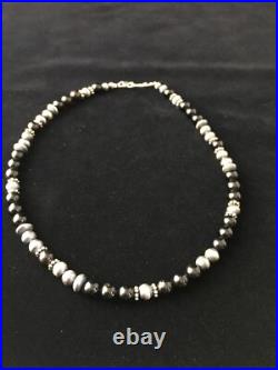 Mens Black Onyx Navajo Sterling Silver Bead Necklace 1743