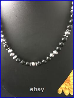 Mens Black Onyx Navajo Sterling Silver Bead Necklace 1743
