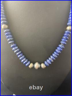 Mens Lapis Lazuli Navajo Pearls Sterling Silver Necklace 18 1757