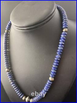 Mens Lapis Lazuli Navajo Pearls Sterling Silver Necklace 18 1757