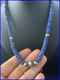 Mens Lapis Lazuli Navajo Pearls Sterling Silver Necklace 18 1757