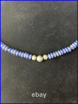Mens Lapis Lazuli Navajo Pearls Sterling Silver Necklace 18 1757