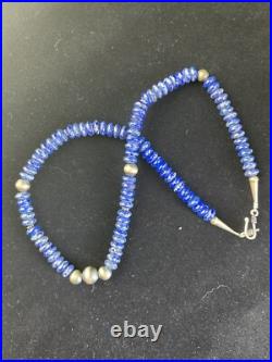 Mens Lapis Lazuli Navajo Pearls Sterling Silver Necklace 18 1757