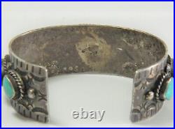 Mens Native American Sterling Silver Top High Grade Turquoise Cuff Bracelet