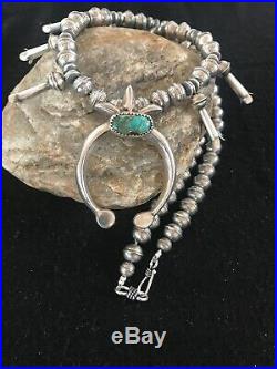 Mens Navajo Pearl Turquoise Sterling Silver Squash Blossom Necklace NAJA