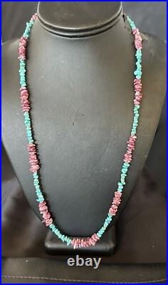 Mens Spiny Blue Turquoise Navajo Sterling Silver Necklace 24 18161