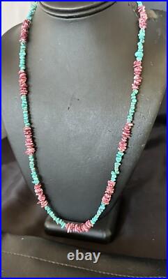 Mens Spiny Blue Turquoise Navajo Sterling Silver Necklace 24 18161